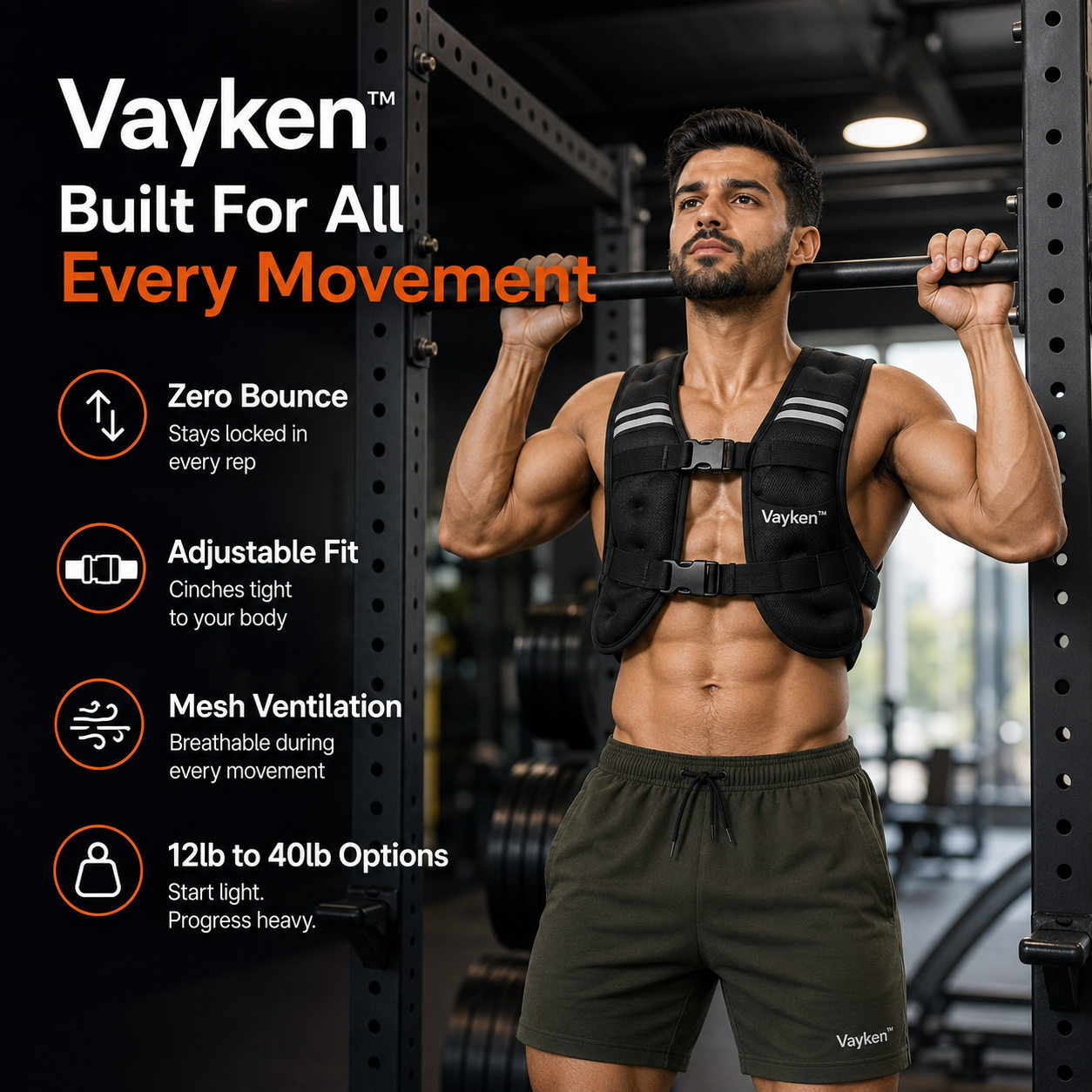 Man wearing the Vayken weighted vest during pull-ups