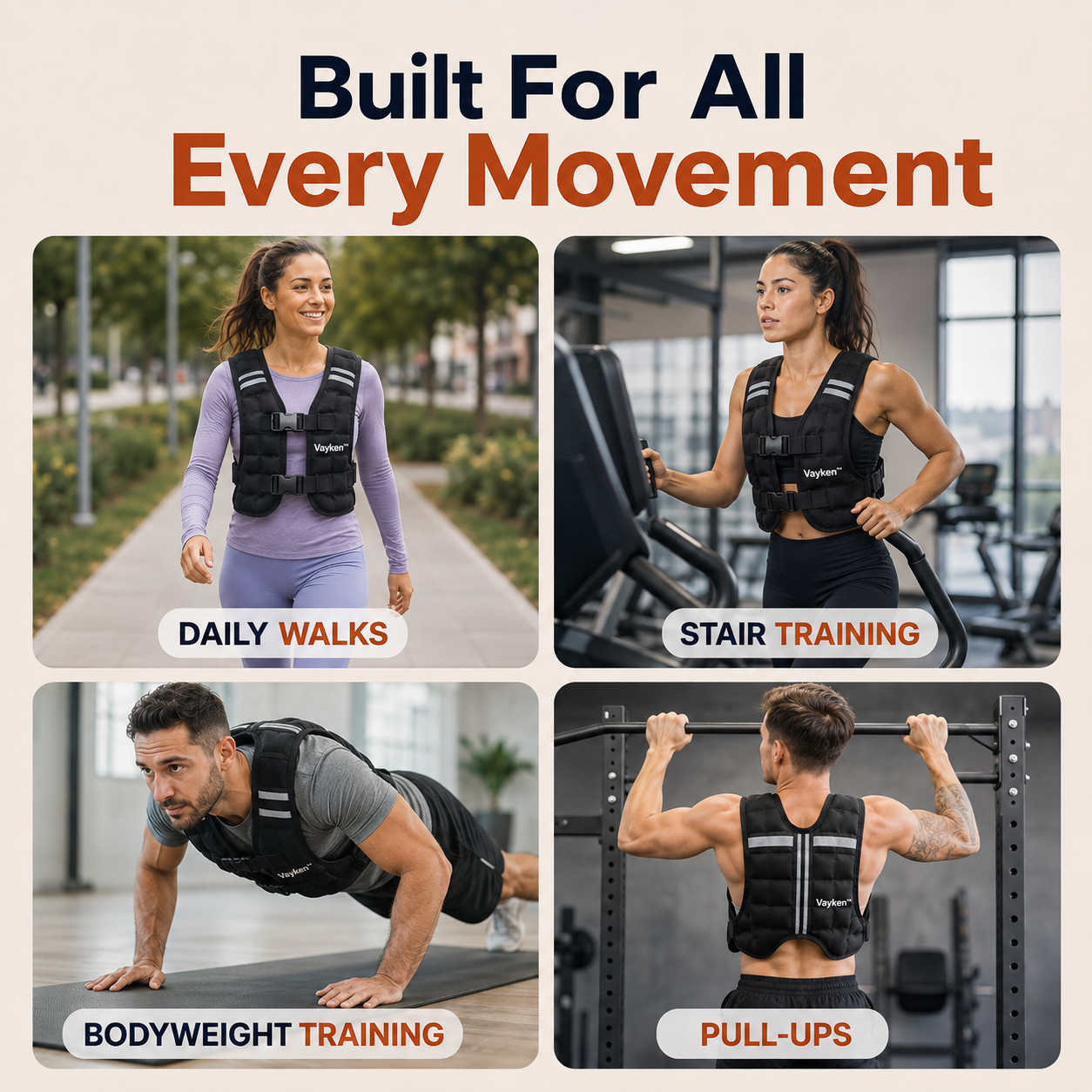 Vayken vest used for walks, stairs, bodyweight training and pull-ups