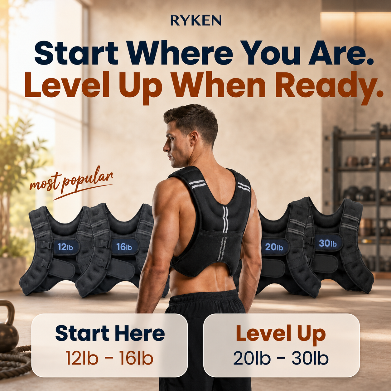 Vayken vest weight options from 12 lb to 30 lb